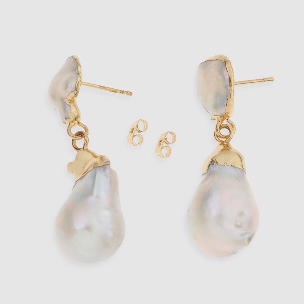 🌟HP🌟 Arms of Eve Gold Plated Baroque Pearl Earrings - Picture 5 of 9